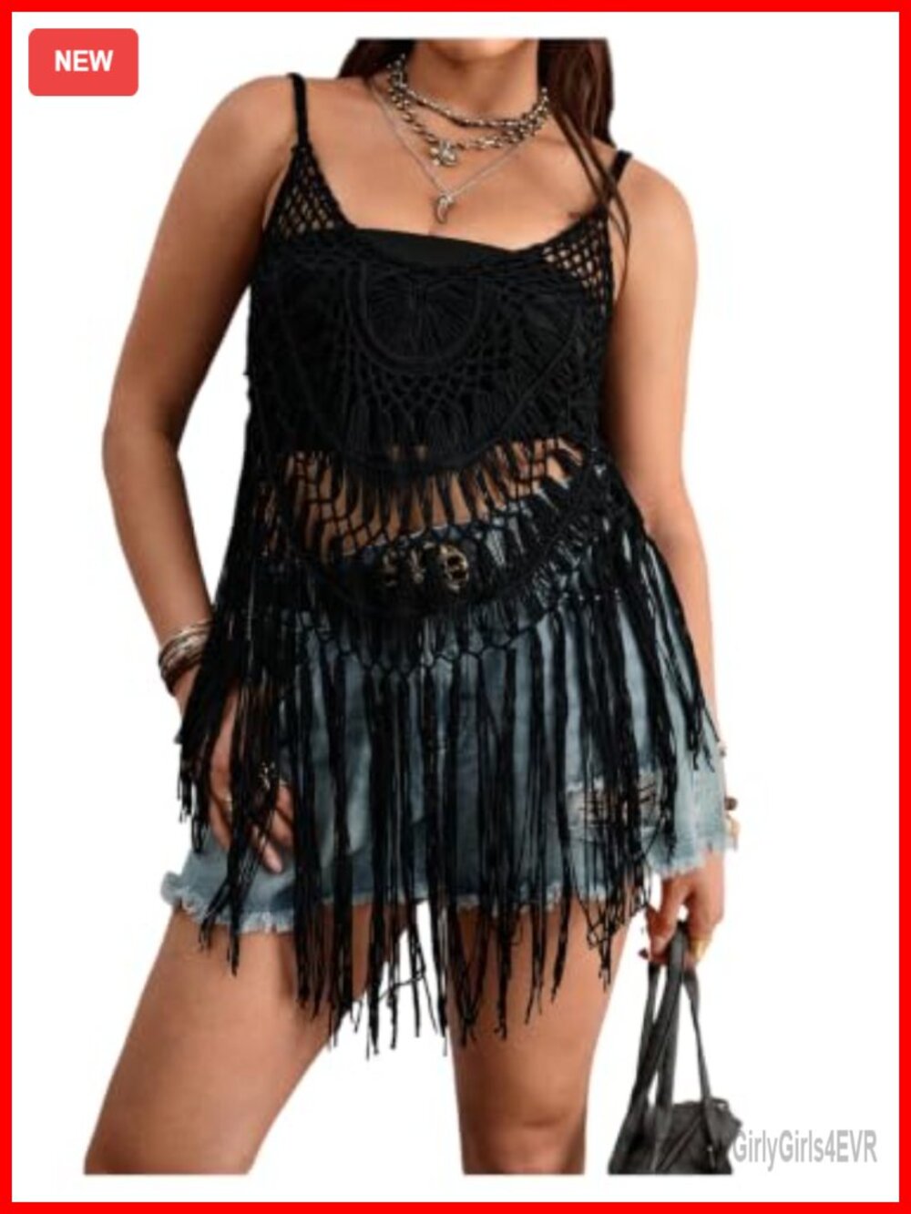 Crochet Fringe Cami Top Hollow Out Boho Beach Concert Tank